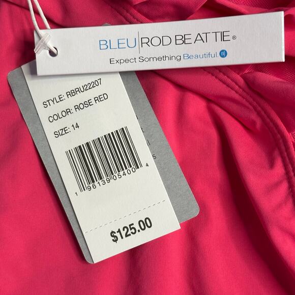 NWT Sz 14 Bleu Rod Beattie Pink One Piece Swimsuit Lace-Up Over Shoulder Resort - Picture 6 of 10